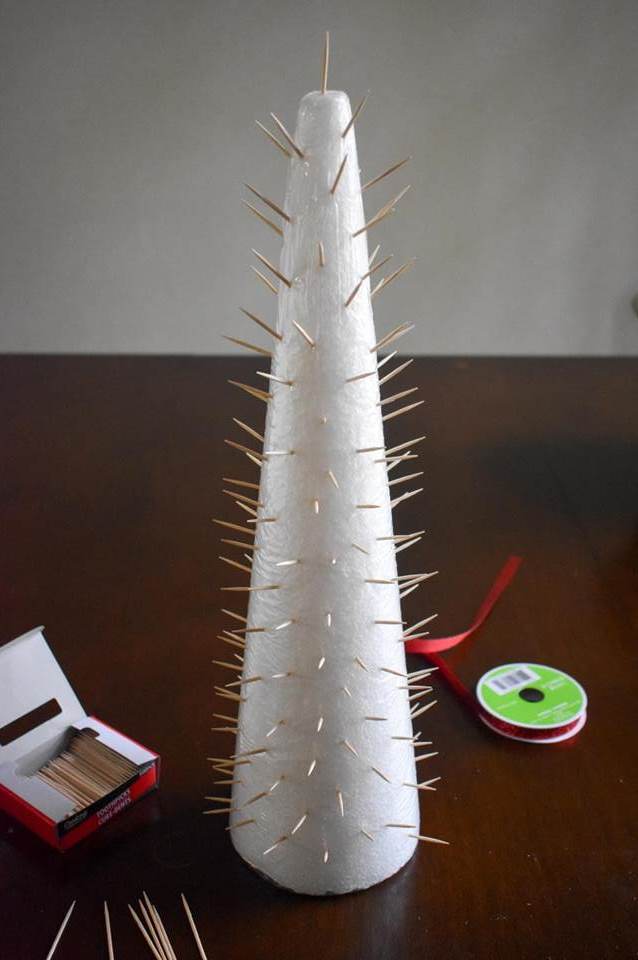 toothpicks in styrofoam tree form