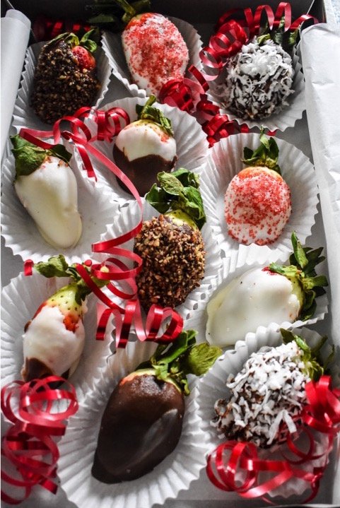 homemade box of chocolate covered strawberries for Valentine's Day
