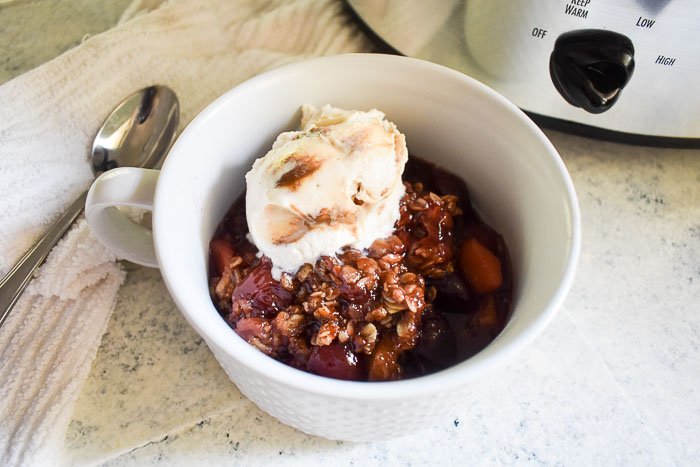 Make this set-it-and-forget-it dessert easily in your slow cooker or crock pot with cherries, apples, and a few other ingredients. Slow Cooker Cherry Apple Crisp by Dash of Jazz