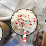 arial view of a frozen peppermint hot cocoa frappe by dash of jazz