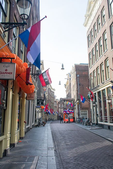 Central Amsterdam decorated for King's Day 2018