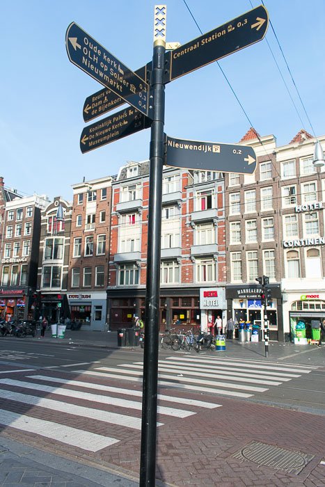 Street sign near Central Station in Amsterdam, The Netherlands