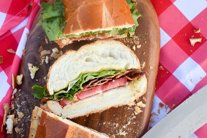 BLT sub sandwich slice
