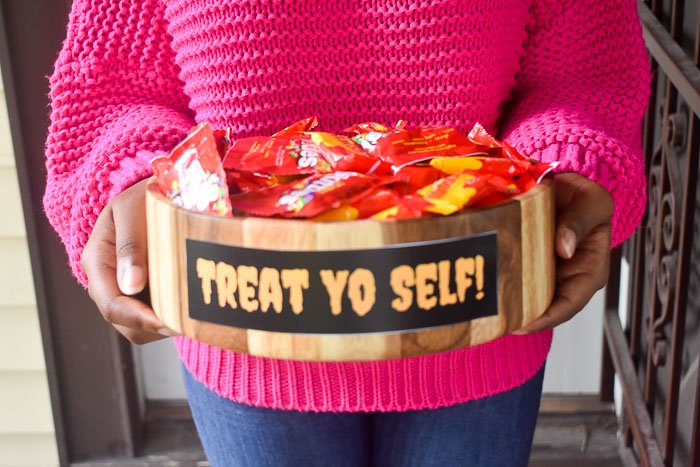 treat yo self candy bowl filled with treats