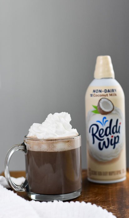 vegan hot chocolate and coconut non-dairy reddi-wip
