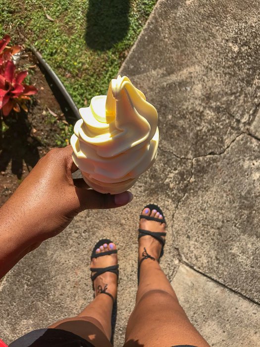 holding cone of Dole Whip at Dole Plantation, Oahu