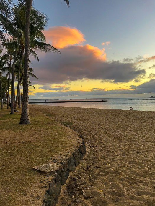Waikiki Beach at Sunset, Honolulu, Oahu, Hawaii