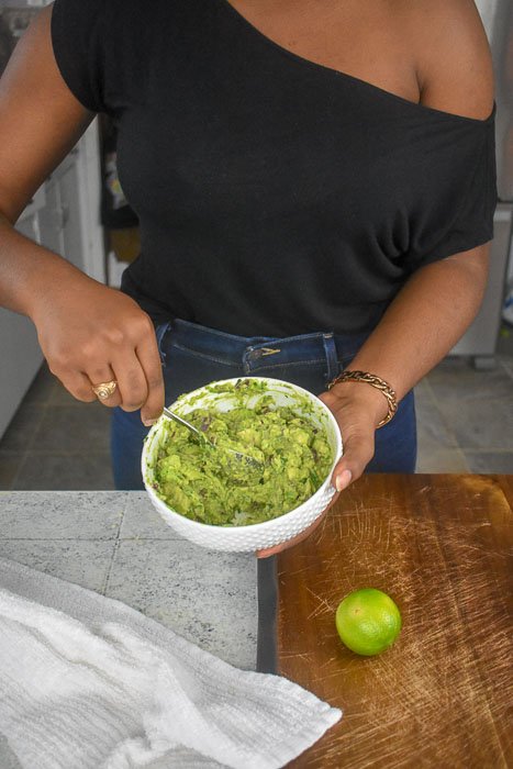 mixing bowl of fresh guacamole