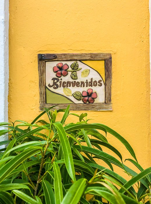 bienvenidos sign on street on Old San Juan, Puerto Rico