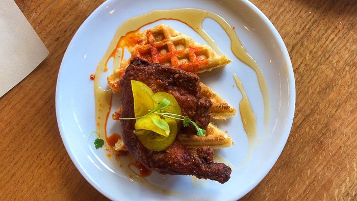 mutha dunkin hot chicken and waffles at Kulture downtown Houston