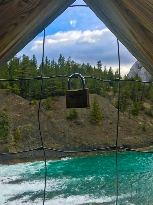 lock on railing near Bow River Falls, Banff, Alberta