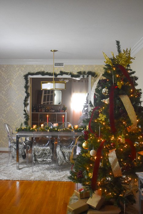 Christmas tree and decorated dining table
