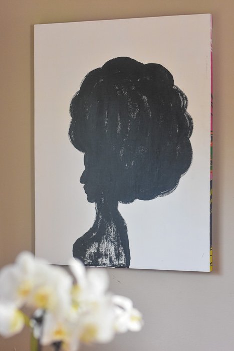 black and white painted afro silhouette on canvas