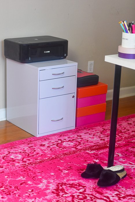 file cabinet and printer in blogger's home office