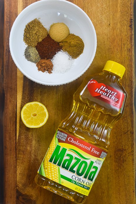 ingredients for Moroccan skewers marinade on cutting board