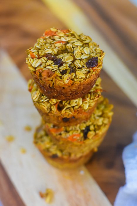 carrot cake oatmeal breakfast muffins on cutting board