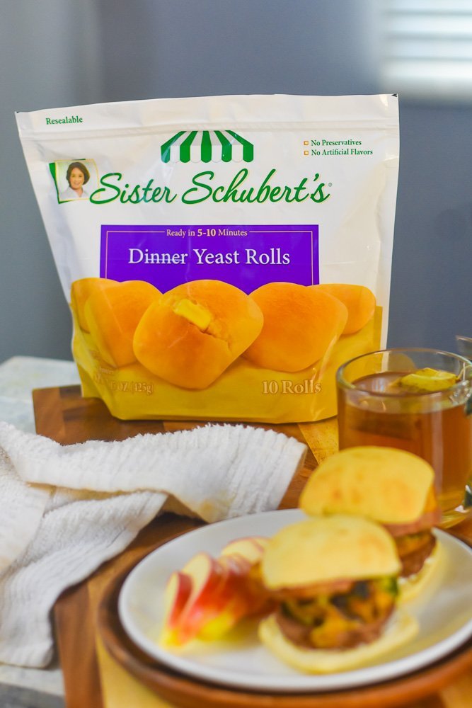 Package of Sister Schuberts Dinner Yeast Rolls next to breakfast on kitchen counter