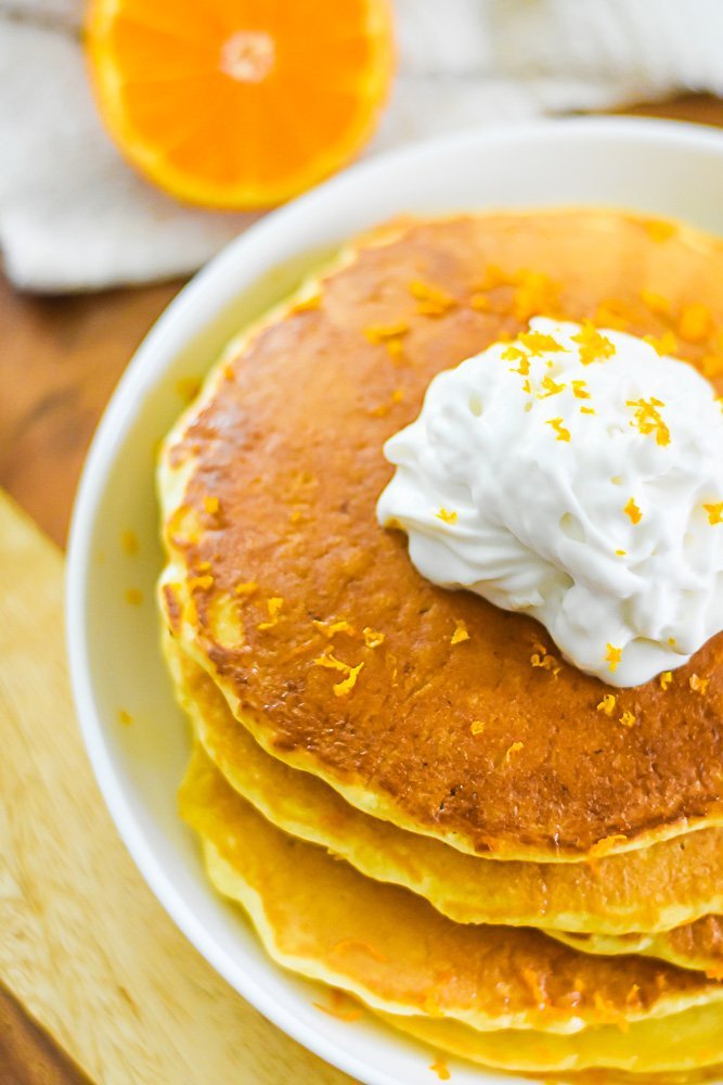 Mimosa Pancakes with Champagne Maple Syrup