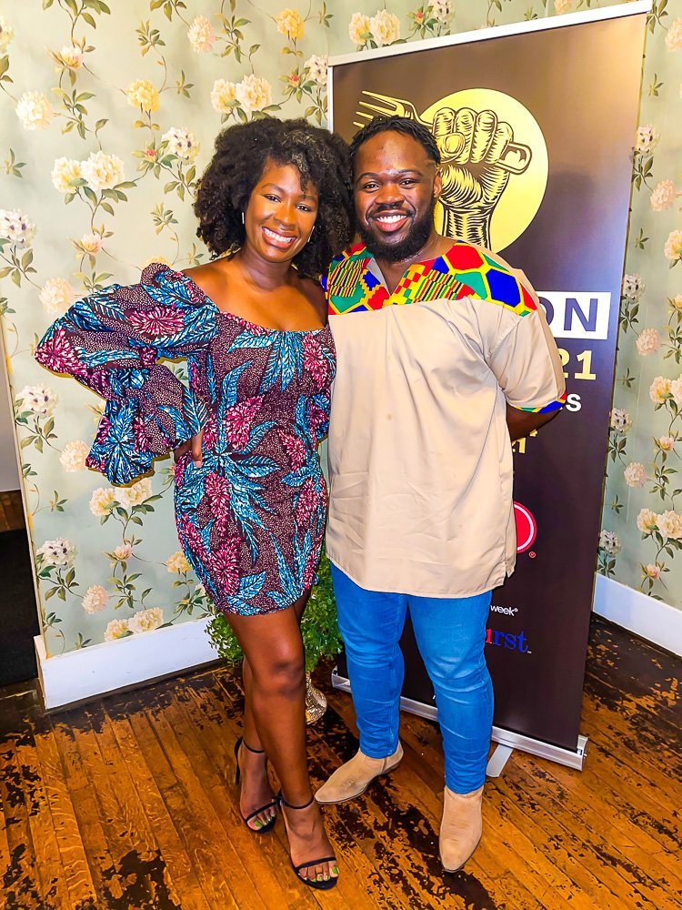 Jazzmine and KeAndre posing at Houston Hosts 2021 Chef Dinner at Lucille's.