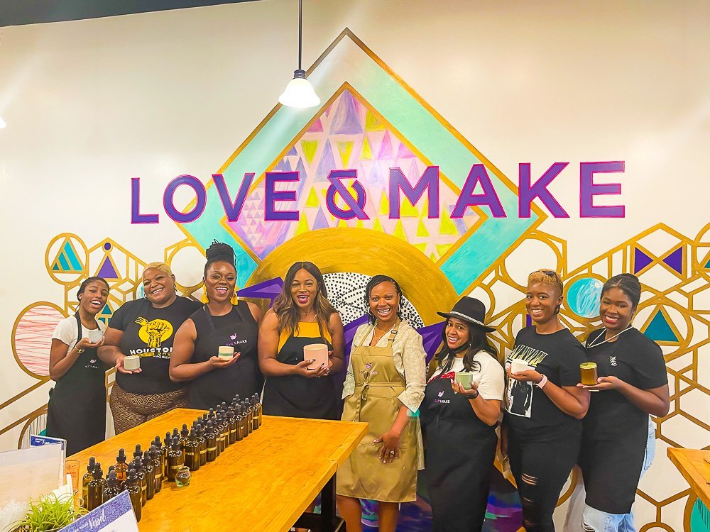 group of Black women bloggers at Houston's Love + Make candle making shop.