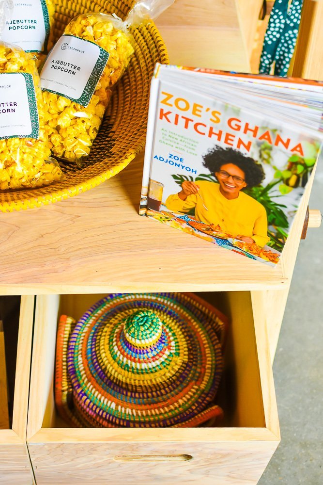 Zoe's Ghana Kitchen cookbook on display.