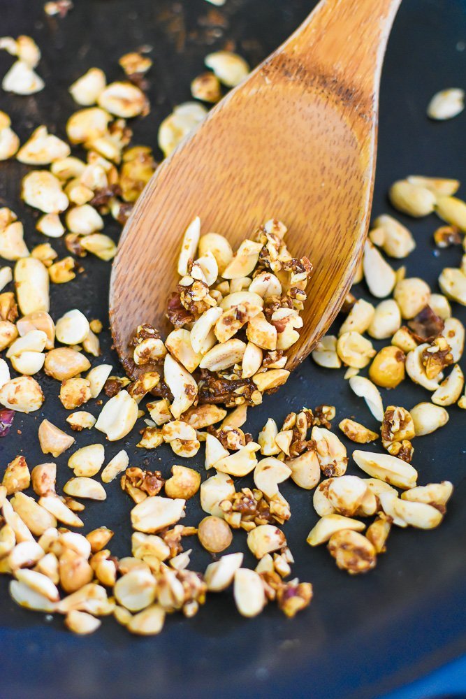 candied groundnut or peanuts in skillet.