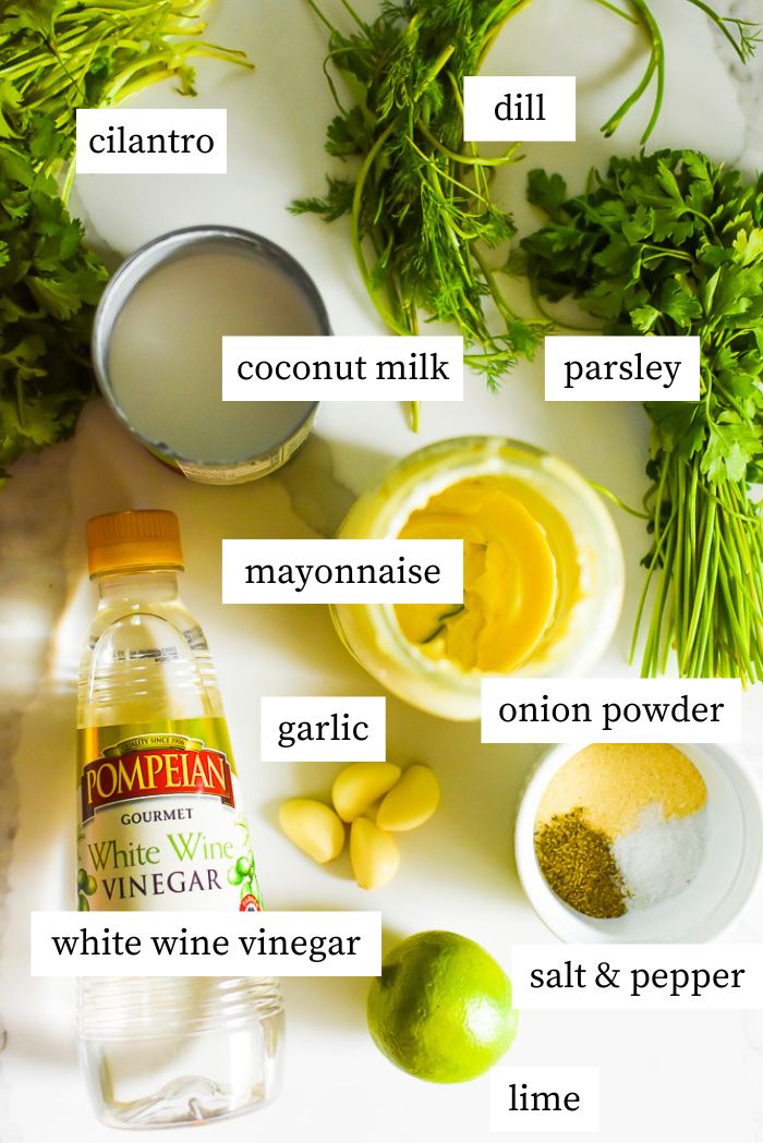 ingredients for making clean ranch dressing on countertop.