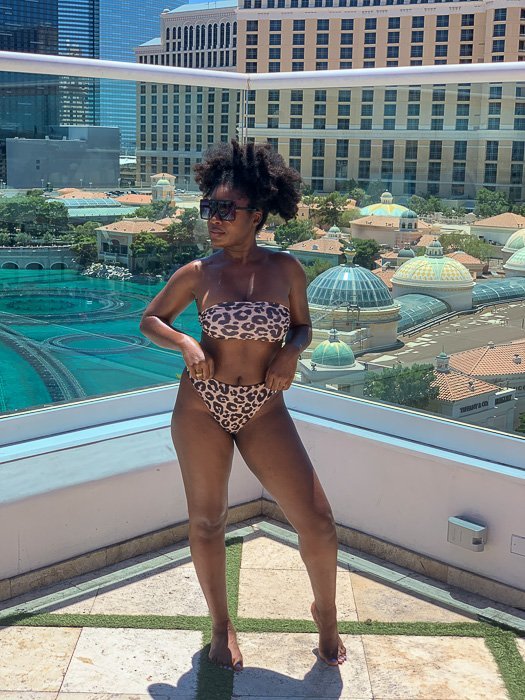 wearing leopard bikini at Drais beach club Vegas.