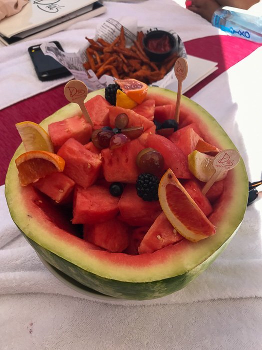 fresh fruit bowl at Drai's beach club.