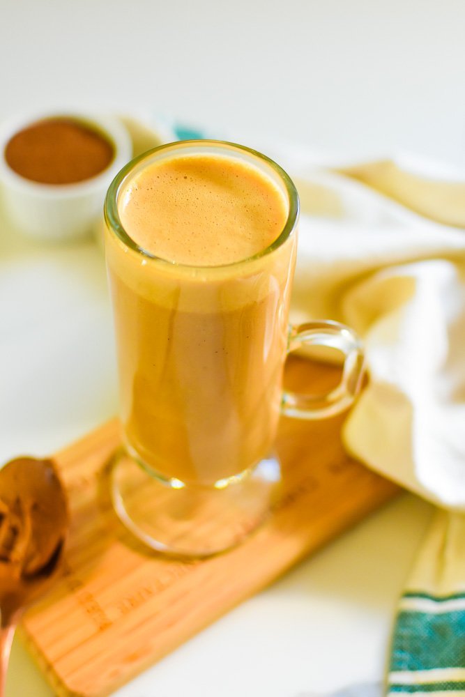 chai cookie butter drink in elegant glass.
