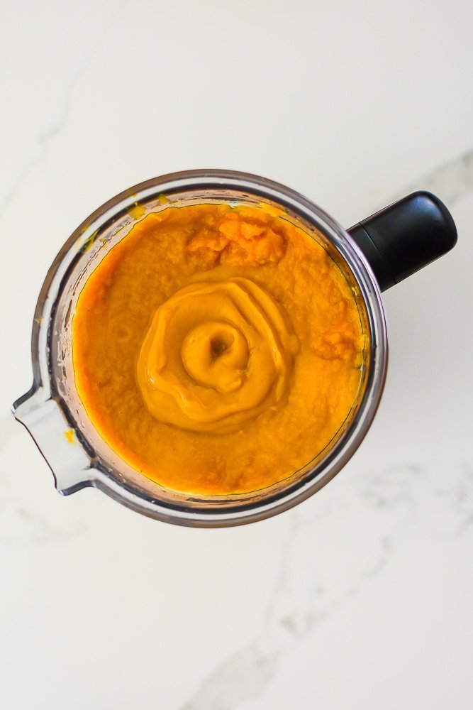 smooth sweet potato soup in blender.