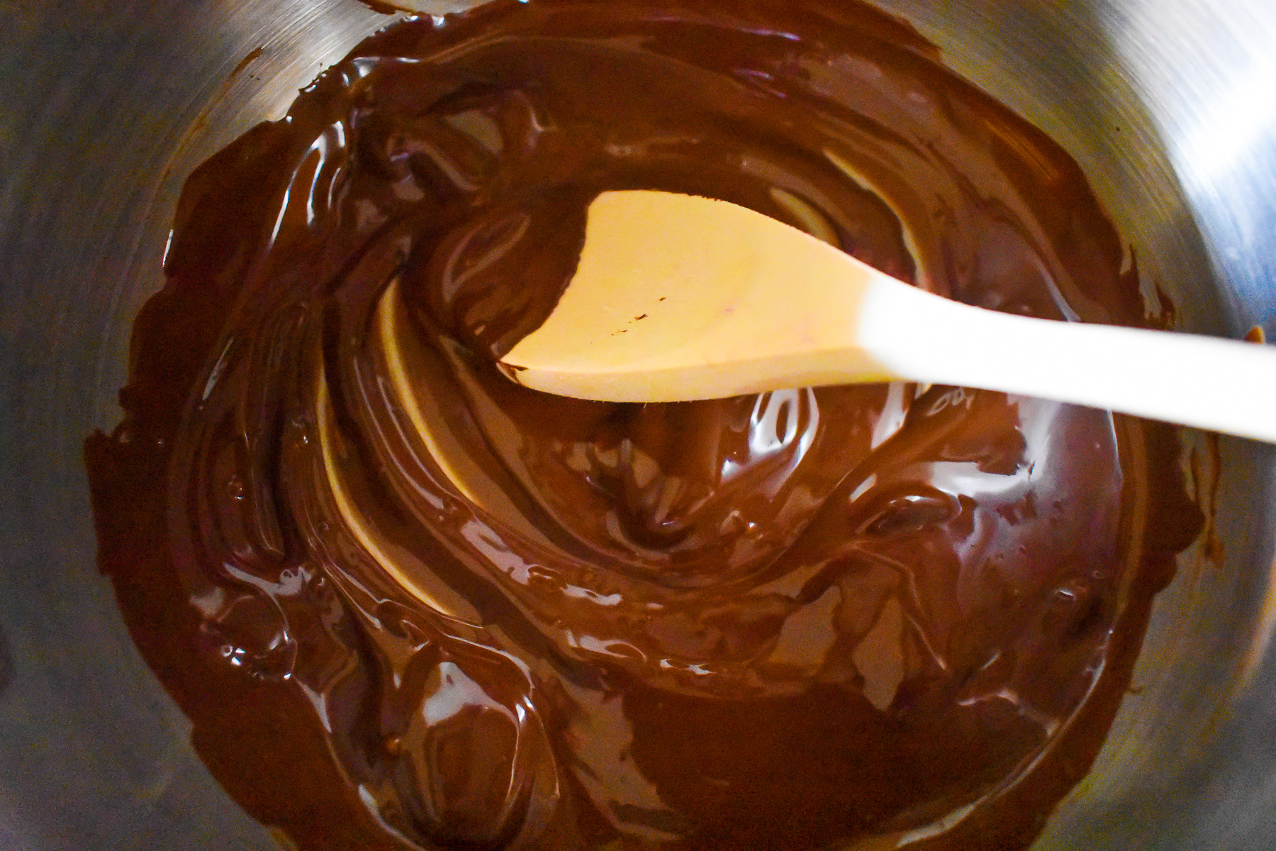 melted chocolate stirred in small saucepan.