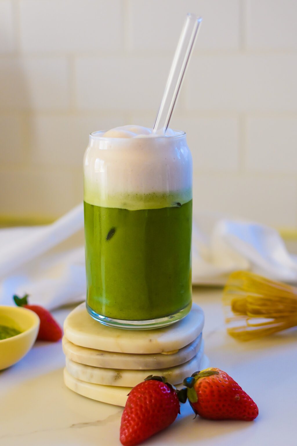 Iced Strawberry Matcha Latte Recipe Dash Of Jazz