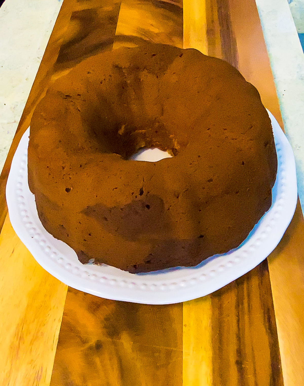 just baked strawberry cream pound cake turned out of bundt pan.