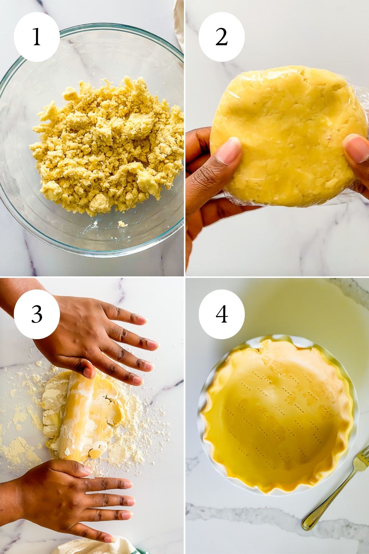 brown hands making an old fashioned pecan pie crust from scratch.